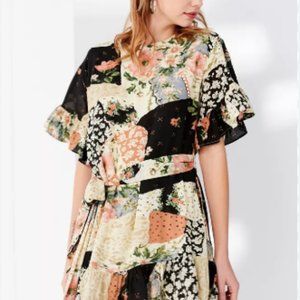 UO Patchwork Ruffle Tie Dress M